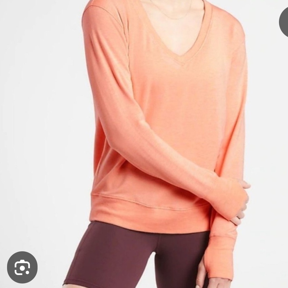 Athleta Sunrise V-Neck Sweatshirt Long‎ Sleeve Peach Heather Size XS - Picture 12 of 12